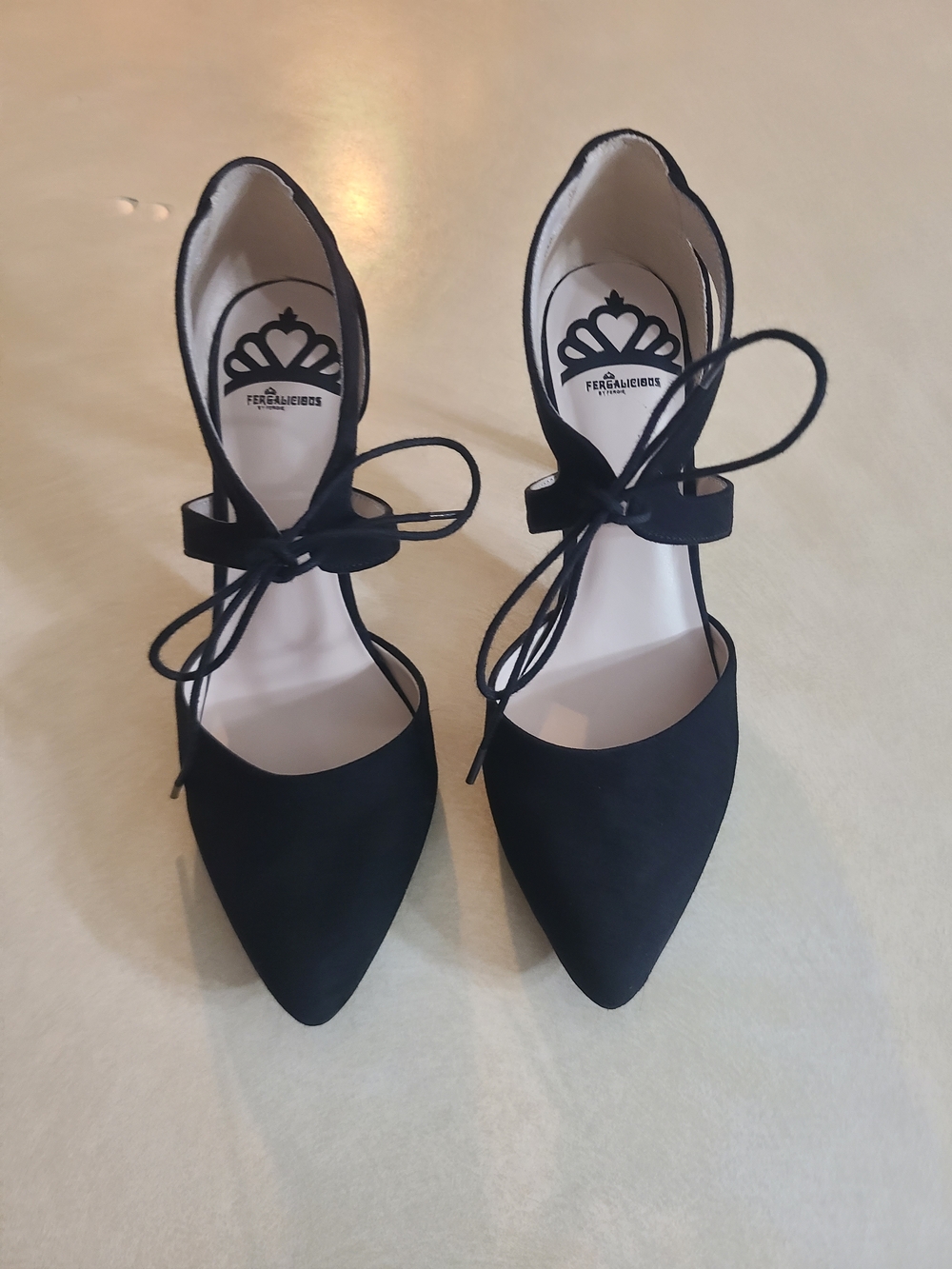 Ferragamo-Inspired Black Pointed Toe Ankle Tie Women’s Heels